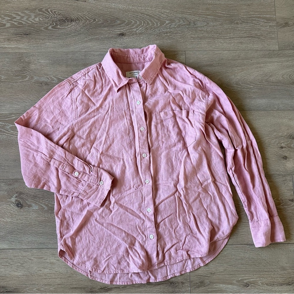 Banana Republic Pink Linen Blend Button Down Shirt Sz M